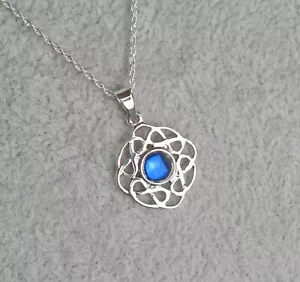Celtic Knot Sterling Silver September Birthstone Pendant In Sapphire Mothers Day - Picture 1 of 1