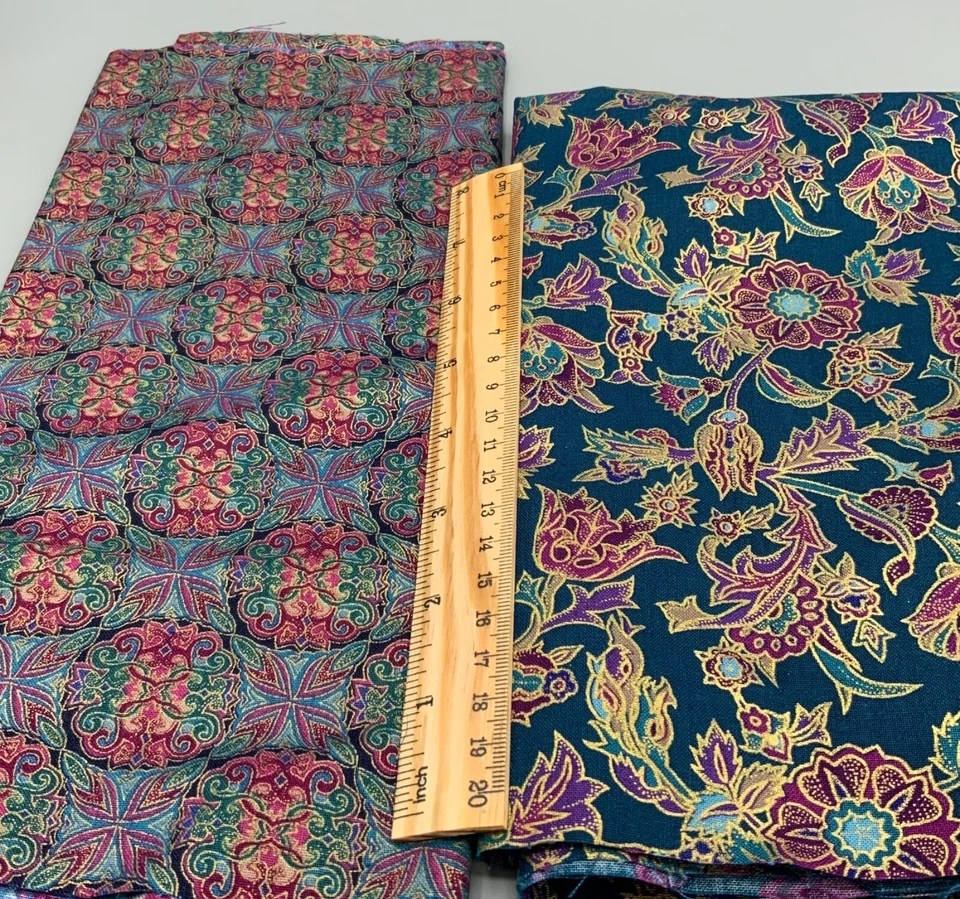 Lot of 2 Pcs BEAUTIFUL DETAILS TOSSED FLOWERS WIHT ACCENTS Cotton Fabric - Image 1 of 1