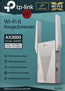TP-Link RE715X Blanc Double Bande Sans Fil OneMesh AX3000 Wi-Fi 6 Range Extender - Photo 1/1