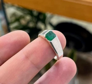 Natural Mined Earth Green Emerald Ring, 925 Sterling Silver Real Emerald Rings - Picture 1 of 3
