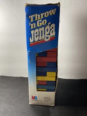 Vtg Throw N Go Jenga 1995 Milton Bradley Wood Piece Color Blocks Missing 1pc&die - Image 1 of 4
