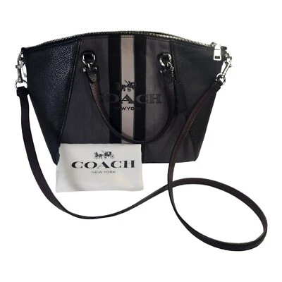 NUEVO CON ETIQUETAS BOLSO DE MANO COACH DE CUERO/JACQUARD NEGRO/GRIS 69646 SBKBK JAX Foto 1 de 4