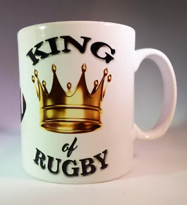 RUGBY ""KING OF RUGBY"" WEISS GLASIERTE KERAMIK 11 OZ TASSE. RUGBY GESCHENK/GESCHENK. - Bild 1 von 2