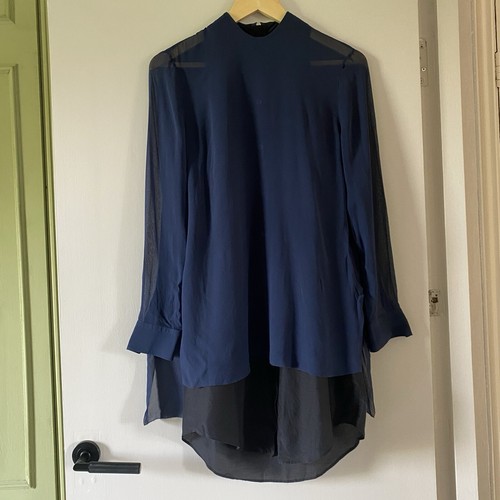 Camicia abito ACNE STUDIOS seta chiffon marino e nero doppio strato EU 38 UK 10