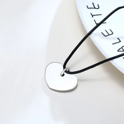 Titanium Steel Peach Heart Pendant Black Leather Rope Necklace Women's Jewelry - Image 1 of 4