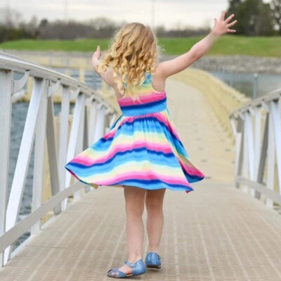 Girls Makena Lane Designs Boutique rainbow Paint twirl dress size 16 NWT - Image 1 of 4