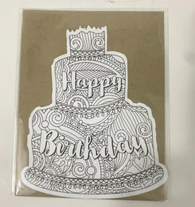 Tarjeta para colorear troquelada feliz cumpleaños pastel papel en blanco casa saludo Env 5" x 6" - Imagen 1 de 5