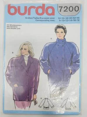 Burda 7200 Misses Double Breasted Coat sewing pattern sz 8-18 - Image 1 of 2