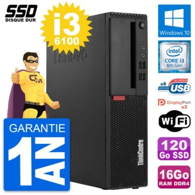 PC Lenovo Thinkcentre M910s SFF Intel i3-6100 RAM 16Go SSD 120Go Windows 10 Wifi - Imagen 1 de 4