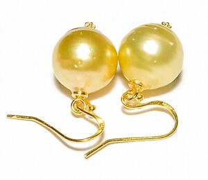 Fabulous 12 x 12.5mm Natural Gold Australian South Sea Oval Round Pearl Earrings