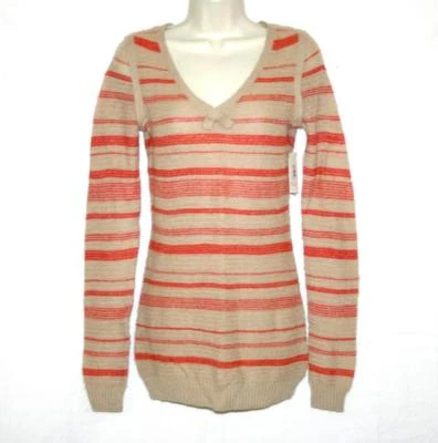 Suéter Rachel Roy Beige Rayas Cuello en V Manga Larga Pullover Túnica Talla M Nuevo con Etiquetas $79 Foto 1 de 2