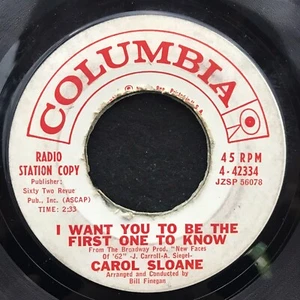 I Want You To Be The First One To Know/Night And Day by Carol Sloane 7" PROMO VG - Picture 1 of 2