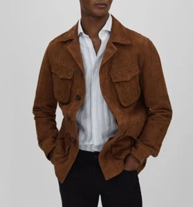 Brown Field Leather Jacket for Men Pure Suede Custom Made Size S M L XXL 3XL - Picture 1 of 5