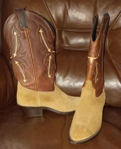 Laredo Cowboy boots-7M-Kadi style #6022 natural Suede body with leather upper - Picture 1 of 13