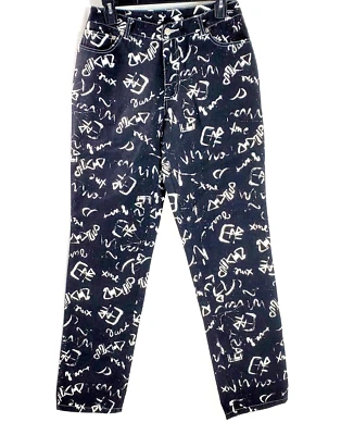 Nuevos Jeans Newport News Colección Jeanology Talla 8 Negro Patrón Graffiti Foto 1 de 4