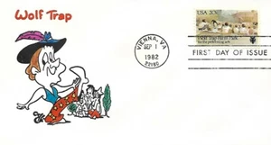USA 1982 HAND PAINTED RICHARD ELLIS ANIMATED FDC WOLF TRAP FARM + CACHET - Picture 1 of 1