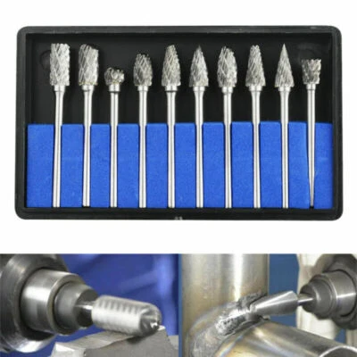 10x 1/8"1/4 Tungsten Carbide Burr Rotary Drill Bits Tools Cutter Files Set Shank - Image 1 of 4