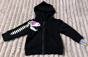 TODDLER'S CAT & JACK GLOW IN THE DARK BLACK DINOSAUR HOODIE-12 MONTHS-NWT! - Picture 1 of 2