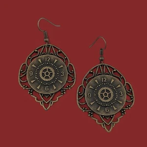 PENDIENTES CARA RELOJ BRONCE HIPOALERGÉNICO Steampunk engranaje engranaje marco filigrana G3 - Imagen 1 de 2