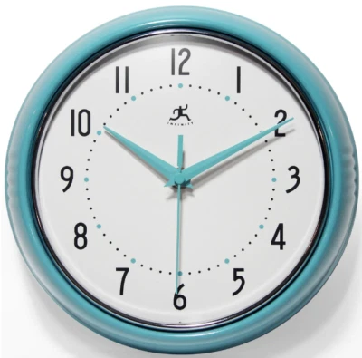 Blue Clock Wall Retro Kitchen Vintage 9.5" Decor Home 50s Round Design Style Fun - Image 1 of 4