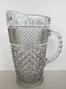 Vintage Anchor Hocking Wexford Clear Glass Pitcher Diamond Cut 64oz 9” Tall - Picture 1 of 12