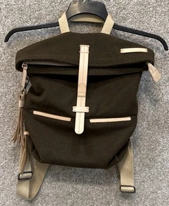 Sherpani Amelia Backpack Foldover Leather & Wool Messenger Bag Green & Tan - Picture 1 of 16
