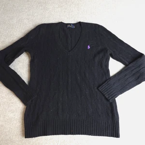 Polo Ralph Lauren Damen Pullover Small Schwarz V-Ausschnitt Zopfmuster Wolle Kaschmir - Bild 1 von 12