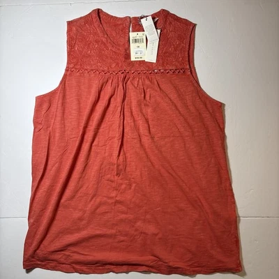 Lucky Brand Womens Sleeveless Top Sz 1X Embroidered Round Neck Orange NWT - Image 1 of 4