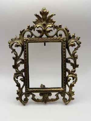 "Antiguo marco de espejo victoriano ornamentado hierro fundido acabado dorado 4x5""" Foto 1 de 4