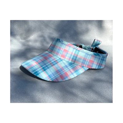 NUEVO CON ETIQUETAS Lele Sadoughi X Renwick Visera de Nadador Madras Cuadros Rosa y Aqua OS Diseñador Foto 1 de 4