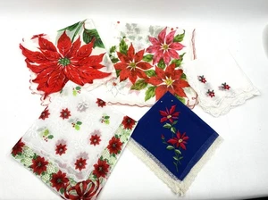 Vintage Weihnachten Taschentuch Set 5 Weihnachtsstern Urlaub Taschentücher bedruckt - Bild 1 von 11