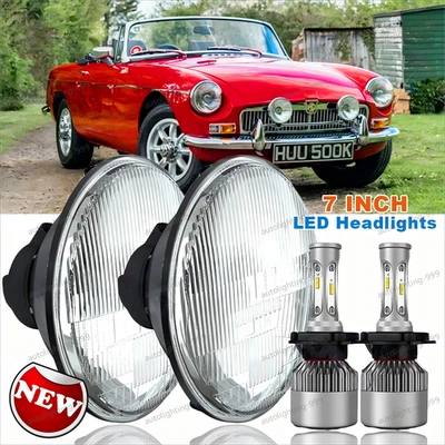 2× 7 inch LED Round Headlights Pair DRL Hi/Lo Beam Fit MG Midget 1969-1979 Dodge - Image 1 of 4