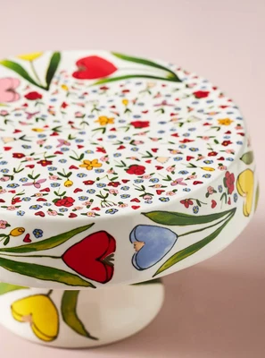 The Mud Fairy Blooming Hearts Stoneware Cake Stand New Anthropologie Exclusive - Изображение 1 из 4