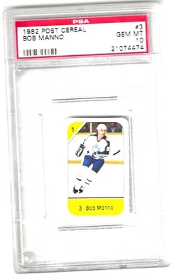 1982 Post Cereal Bob Manno # 3 Graded Card PSA 10 Maple Leaf gem mint pop 1 - Image 1 of 2