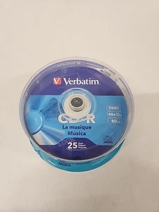 25 Pack Verbatim Music CD-R 80 Minute 700 MB Blank Recordable Audio Disk - Picture 1 of 3