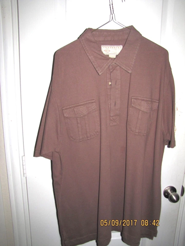 CONSENSUS CASUAL GOLF SHIRT BIG MAN SIZE 2XL BROWN SHORT SLEEVE  - Image 1 of 3