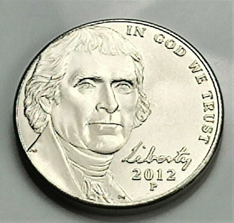 2012 P Jefferson Nickel -  BU Coin Pulled From OBW Roll Cover