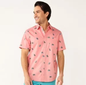 Sonoma Goods For Life® Men's Short Sleeve Button-Down Shirt Color Pink Size L - Picture 1 of 4