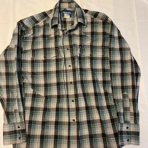 Wrangler western shirts med  snap button green black stripes long sleeve  - Picture 1 of 12