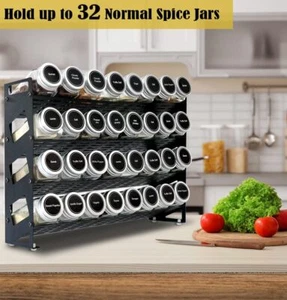 4 Tier Spice Rack Organizer with 32 Square Spice Jars and 160 Spice Labels Set - Picture 1 of 8
