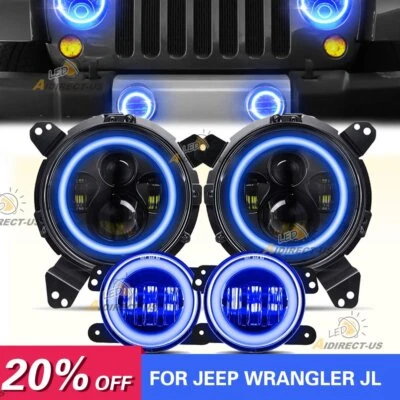 LED Halo Headlights Combo for Jeep Wrangler JL JLU Gladiator 2018 2019 2020 2021 - Image 1 of 4