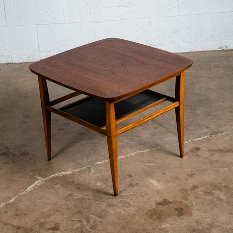 Mid Century Modern End Table Lane Side Walnut Restored Vintage Square 2 tier Mcm Cover