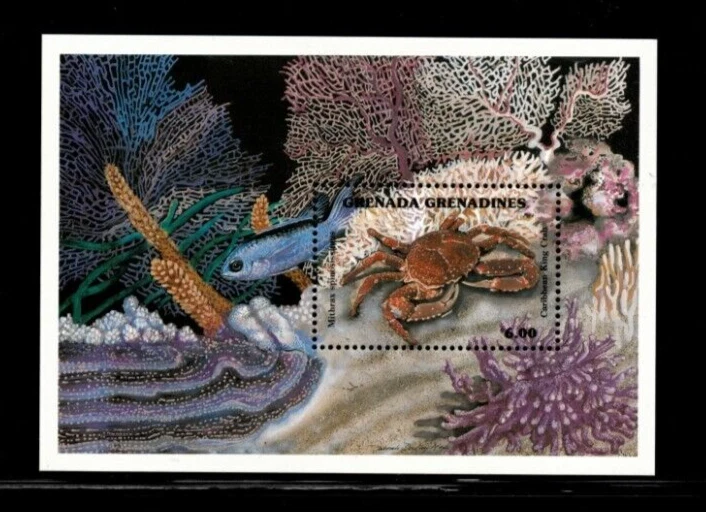 Granadinas 1990 - Crustáceos peces - Hoja de estampillas de recuerdo - Scott #1209 - MNH Foto 1 de 1