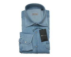 Camisa Sartorio by Kiton $565 Nueva con Etiquetas Azul Claro Western Frontal a Presión (39 eu) 15.5 EE. UU. - Imagen 1 de 5