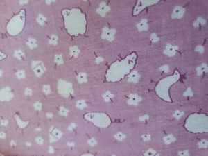 Vntg Sewing Fabric Peter Pan Pink & White Children's Print Sheep Cotton 1ydX45" - Picture 1 of 3