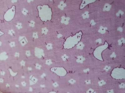 Vntg Sewing Fabric Peter Pan Pink & White Children's Print Sheep Cotton 1ydX45" - Image 1 of 3