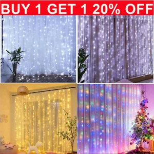 3Mx3M LED Curtain String Fairy Light In/Outdoor Controller Window Wedding Decor - Picture 1 of 19
