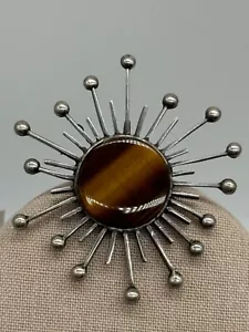 Vintage Toño Taxco Sterlingsilber Mexiko Modernist Tigerauge Anhänger Brosche - Bild 1 von 14