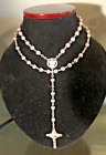 Sterling Silver 925 Beaded Rosary Necklace Signed LS Sterling 22.07 Grams.