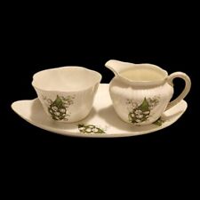 Vintage Creamer Open Sugar Under Plate Set Lily of The Valley Royal York England